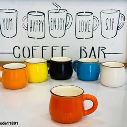 فنجان قهوه خوری رنگی ،مدل خمره ای،پک6 عددی ،6 رنگ مختلف 