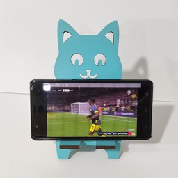 پایه چوبی نگهدارنده گوشی موبایل طرح گربه به رنگ فیروزه ای (آبی کم رنگ) -  کدe-3