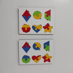 بازی آموزشی چوبی مدل پازل اشکال هندسی رنگی کوچک مدل ستاره و قلب دار