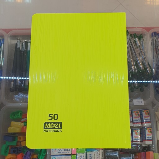 دفتر 50 برگ ته چسب تک رنگ برند موزی جلد یووی