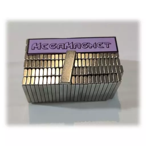 آهن ربا نئودیمیوم 20x5x2 سوپرمگنت بلوک سایز 20x5x2mm بسته 10 عددی مگامگنت