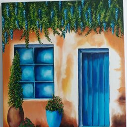 تابلوی نقاشی رنگ روغن خانه آبی