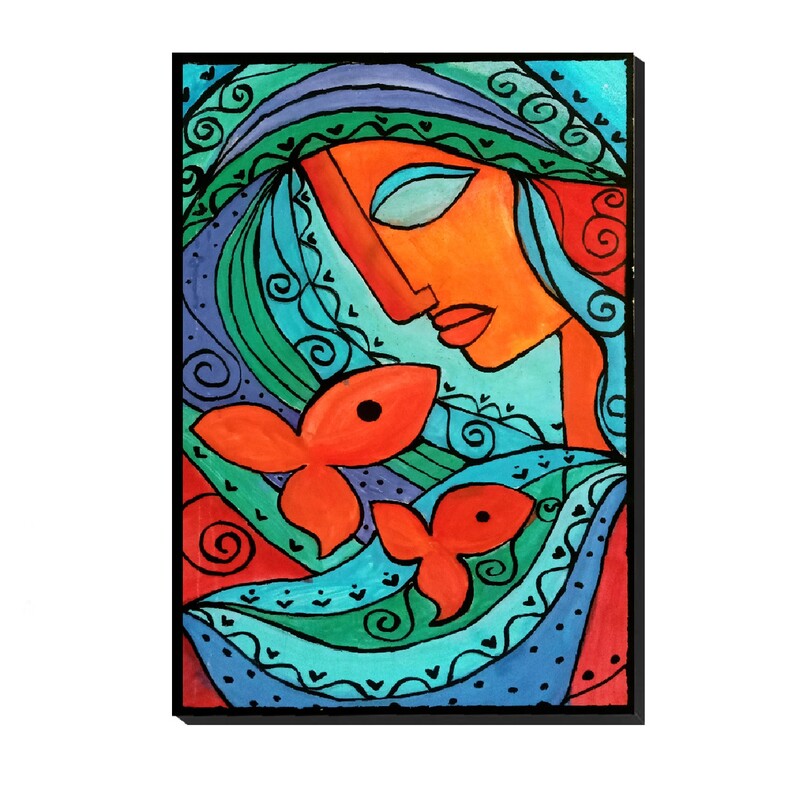 تابلو نقاشی گواش طرح ماهی