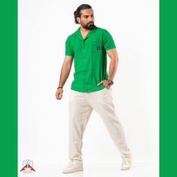 پیراهن مراکشی - پیراهن یقه انگلیسی (پارچه لینن) سبز
