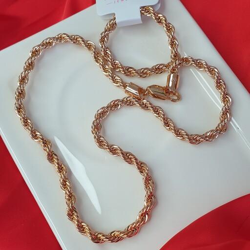 زنجیر زنانه طنابی ژوپینگ رنگ ثابت براق و صیقلی وزن دار ابکاری طلا فوق العاده باکیفیت