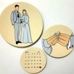 دیوارکوب طرح عروسی با تقویم مینیمال قطر 25 و 15 و 12