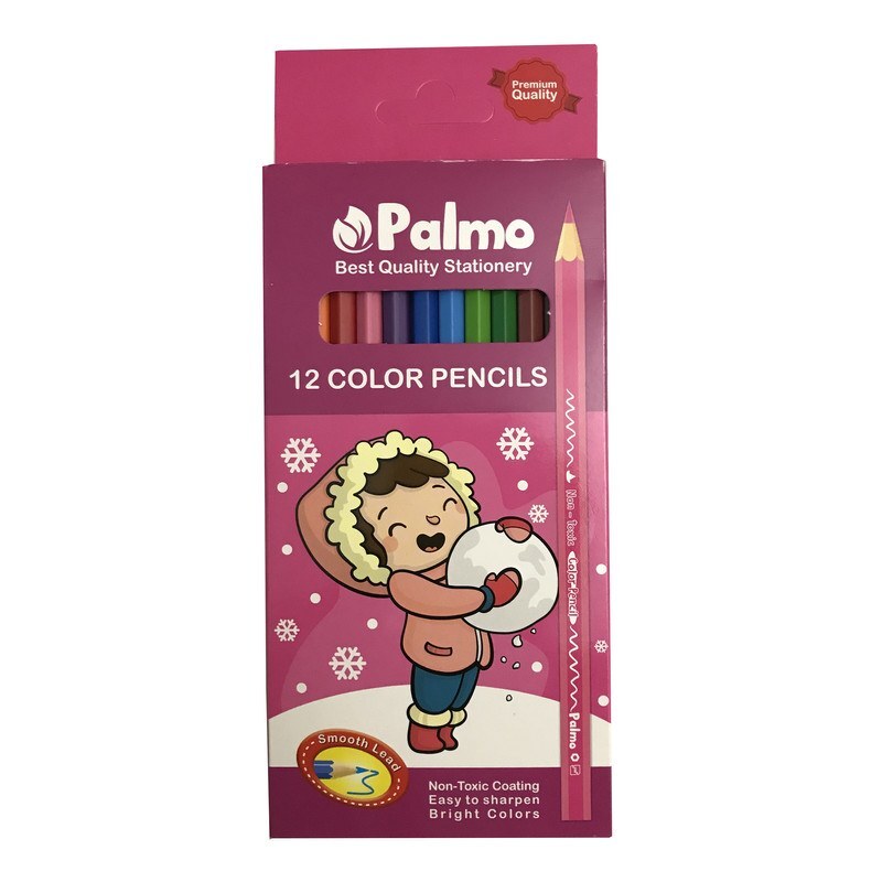 مداد رنگی 12 رنگ پالمو جعبه مقوا در 4 طرح زیبا و متفاوت
