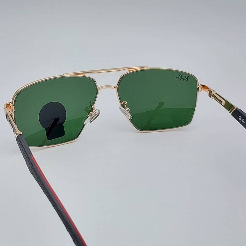 عینک آفتابی مردانه ریبن عدسی شیشه رنگ فریم مشکی طلایی ارسال رایگان 