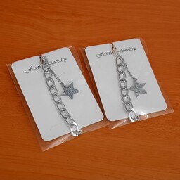 دستبند زنانه و پابند زنانه کارتیر با آویز ستاره نقره ای رزینی.زنجیر آلومینیمی رنگ ثابت