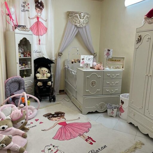 فرش کودک چاپی دخترانه فرش نوجوان طرح کیتی و بارا نا فرش اتاق نوجوان  4 متری