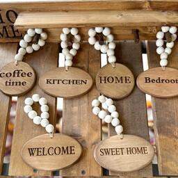 آویز چوبی آشپزخانه و خانه در طرح های مختلف پک چهاذ نشانگر اتاق خواب و سرویس بهداشتی تابلو ولکام 