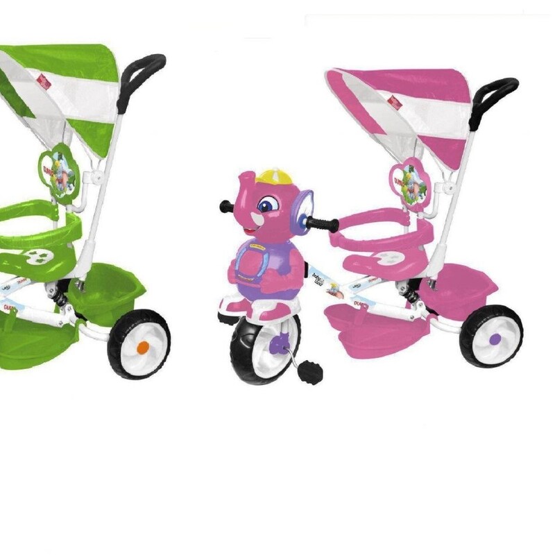 سه چرخه کودک بیبی لند مدل دامبو فیل موزیکال و دارای دسته هدایت والدین