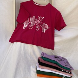 کراپ تیشرت دخترانه با طرح کاکتوس،در 8 رنگ مختلف و  فری سایزه (36 تا 44)