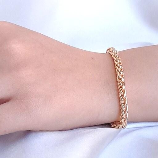 دستبند زنانه زنجیری بافت طلایی 