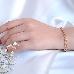 دستبند زنانه زنجیری طلایی 2لاین بافت  