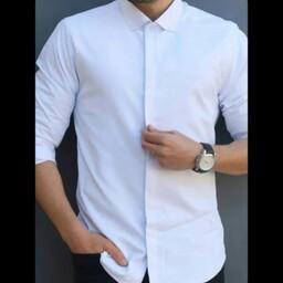 پیراهن آستین بلند سفید پارچه ساتن کش تاجیک