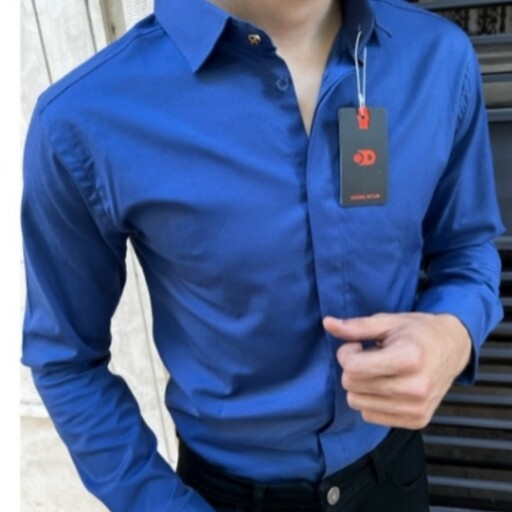 پیراهن آستین بلند رنگ آبی کاربنی خفن و خاص تولید مجموعه اورجینال دیلم 