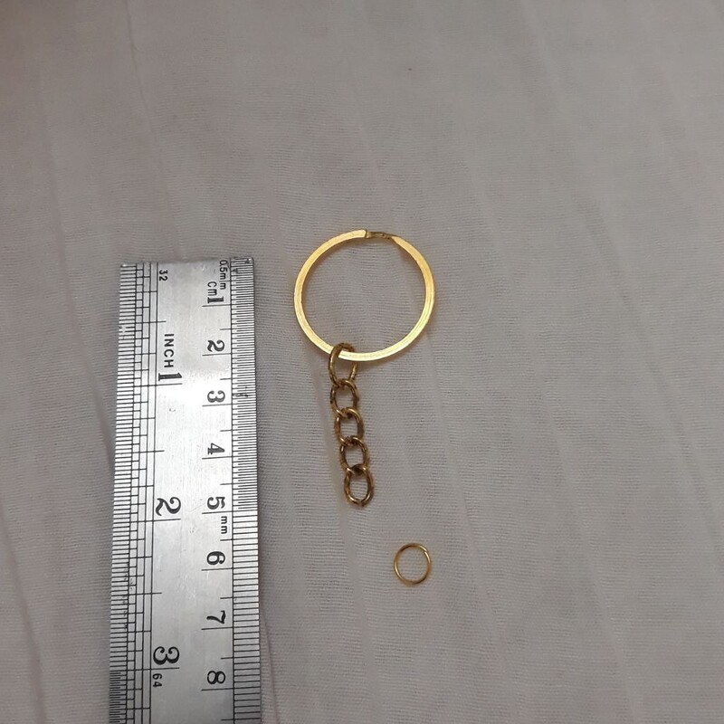 بسته 100 عددی حلقه زنجیر جاکلیدی و جاسوئیچی تخت طلایی رنگ 2.8 سانتی با حلقه اتصال