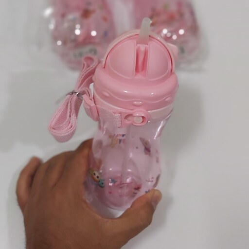 قمقمه کودک کیتی نی دار و بنددار (قمقمه هلو کیتی500میلی لیتر)بطری آب ظرف آب کودک