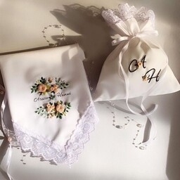 طرح جدید دستمال عروس گلدوزی شده یک عدد دستمال همراه باکیسه