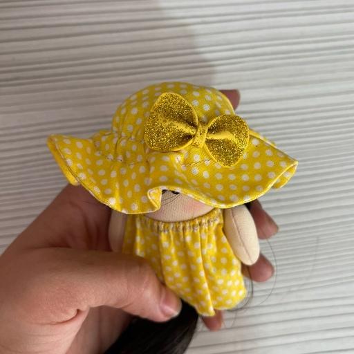 عروسک اویز   کلاه پارچه ای زرد خالدار 