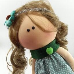 عروسک روسی دخترانه سبزآبی مو فر مناسب هدیه، کادو، دکور قد 30 سانتی  متر