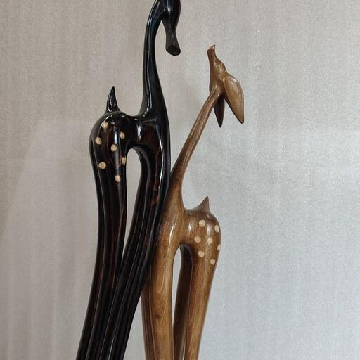 مجسمه چوبی آهوی جفت چهار پای دست ساز (110 سانتیمتری)