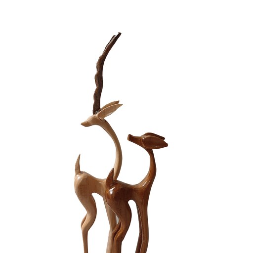 مجسمه چوبی آهوی جفت چهار پای دست ساز (30 سانتیمتری)