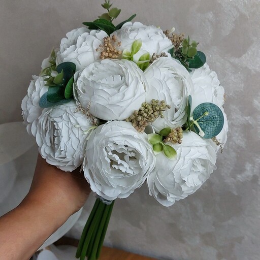 دسته گل مصنوعی عروس پیونی سفید 