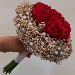 دسته گل مصنوعی عروس ترکیب رز قرمز و گل خشک مناسب نامزدی عقد عروسی