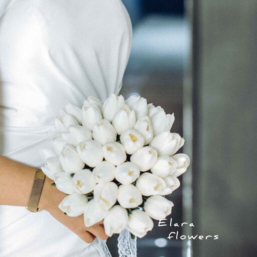 دسته گل لاله لمسی(33 گل) مصنوعی سفید مناسب نامزدی عقد عروسی