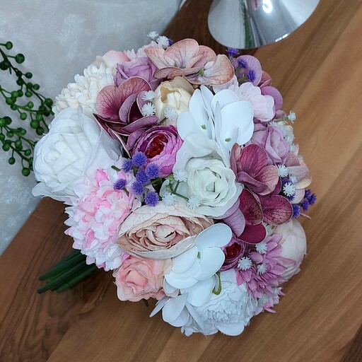 دسته گل مصنوعی عروس یاسی بنفش ، هدیه، عروسی، عقد، نامزدی، گل شیک