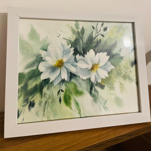 تابلوی نقاشی ابرنگ طرح گل سفید سایز 20 در 25 سانتیمتر