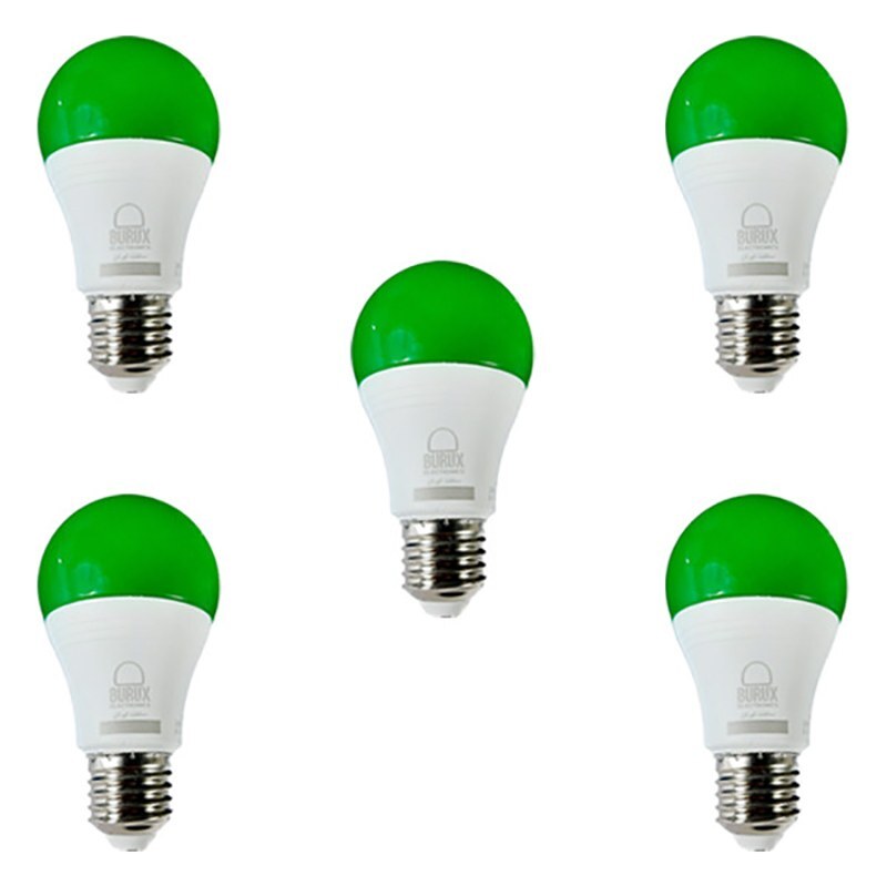 لامپ ال ای دی 9 وات بروکس مدل BRX رنگی پایه E27 بسته 5 عددی سبز