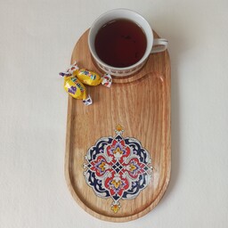 زیر لیوانی چوبی با اجرای نقوش ایرانی و سنتی تذهیب