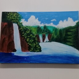 بوم نقاشی شده با اکریلیک  طرح منظره آبشار 