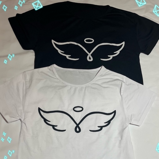 تی شرت کراپ جلو چاپ طرح بال فرشته فری سایز در دو رنگ مشکی و سفید 