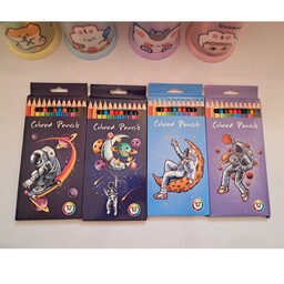 مداد رنگی 12 رنگ طرح فضانورد در 4 طرح مختلف