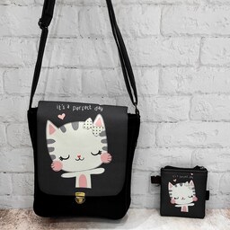 کیف دخترانه دلوان طرح گربه ملوس مجموعه دو عددی