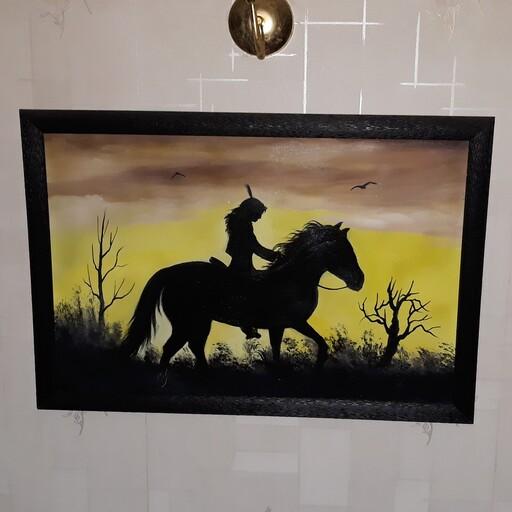 تابلو نقاشی رنگ روغن روی بوم مدل اسب سوار ابعاد 60 در 40