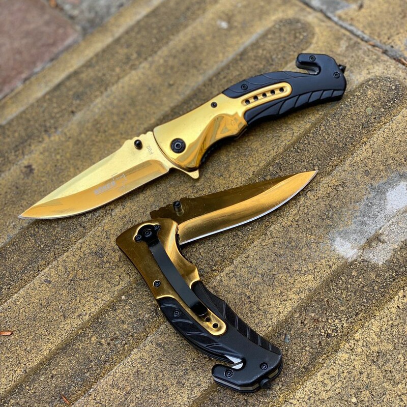 چاقو جیبی f90  طلایی  مناسب برای کمپ و کوهنوردی