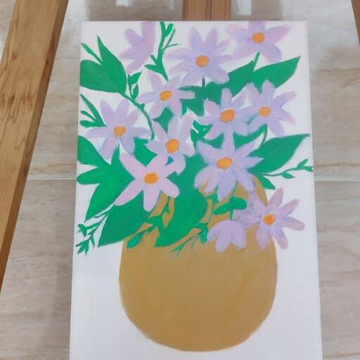 تابلو نقاشی با طرح گلدان با تکنیک رنگ روغن 