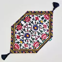 رانر عسلی مخمل آستر دار طرح نغمه خوان با حاشیه  30x50 منگوله دار