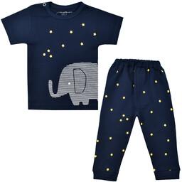 ست تی شرت و شلوار نوزادی ارغوان مدل فیل و ستاره