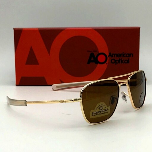 عینک افتابی برند Ao امریکن اپتیکال خلبانی عدسی شیشه سنگ Uv400اسپرت مناسب خانم ها و اقایون