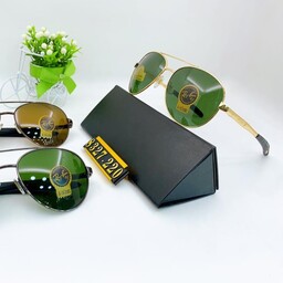 عینک آفتابی برند ریبن RAYBAN فریم تمام قاب فلزی دسته فنری جنس عدسی شیشه سنگ Uv400 بسیار خوش صورت سایز متوسط