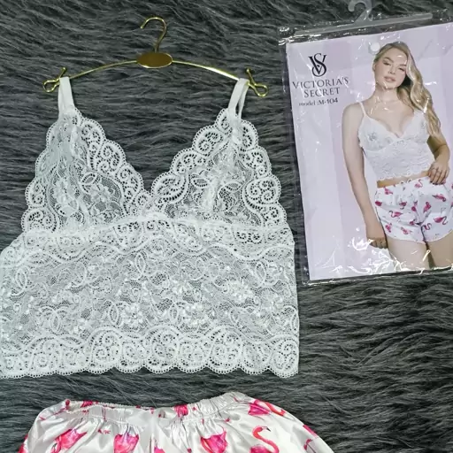 . لباس خواب
.برند ویکتوریا سکرت Victoria Secret
.سوتین گیپور ، شورت چاپی کد 251