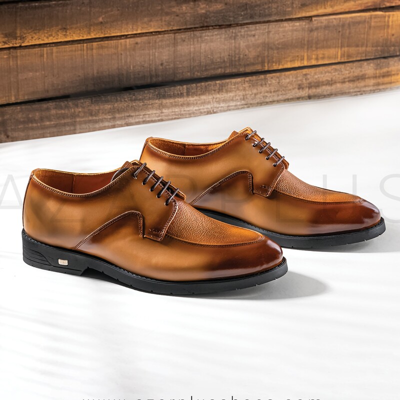 کفش مردانه مجلسی  چرم طبیعی مدل سهند  عسلی مسقیم از خود تولید کننده (ارسال رایگان)