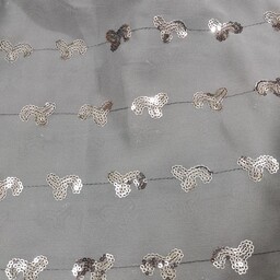 روسری و شال حریر هندی مجلسی سفارشی اعلا پولکدوزی طوسی خوش رنگ ( قواره 115  روسری تعداد محدود)