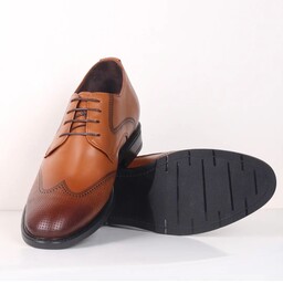 کفش مردانه پاشنه مخفی مدل هشترک فرانسوی چرم رنگ عسلی